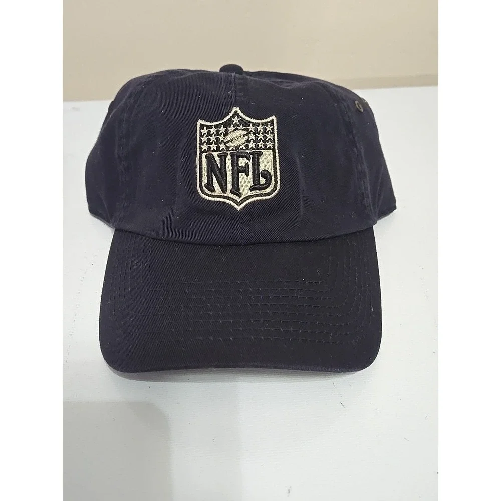 Vtg 90s NFL Shield Hat Blue Leather Strapback Brass NFL Logo Buckle Rare‎ Cap